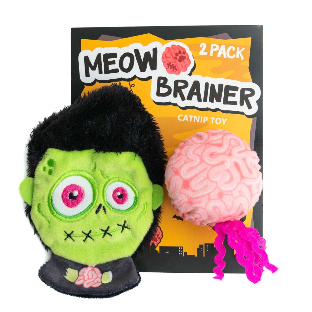 Meow Brainer Zombie and Brain cat toy set