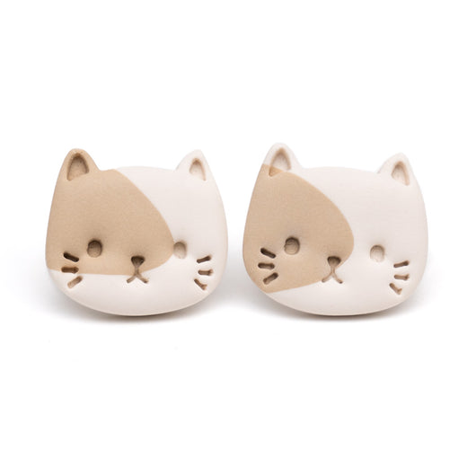 With Love, Whit Polymer Clay Cat Face Earrings